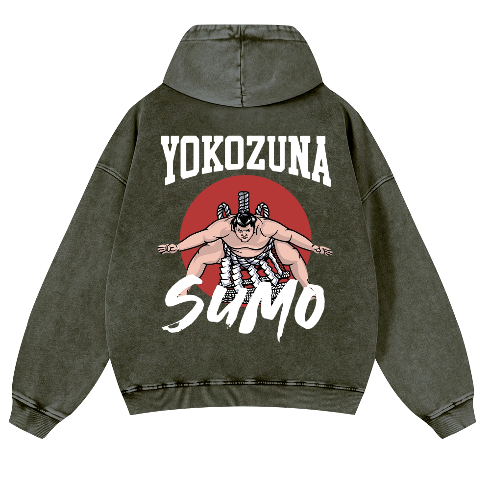 Yokozuna The Highest Honor in Sumo Vintage Washed Cotton Back Art Hoodie