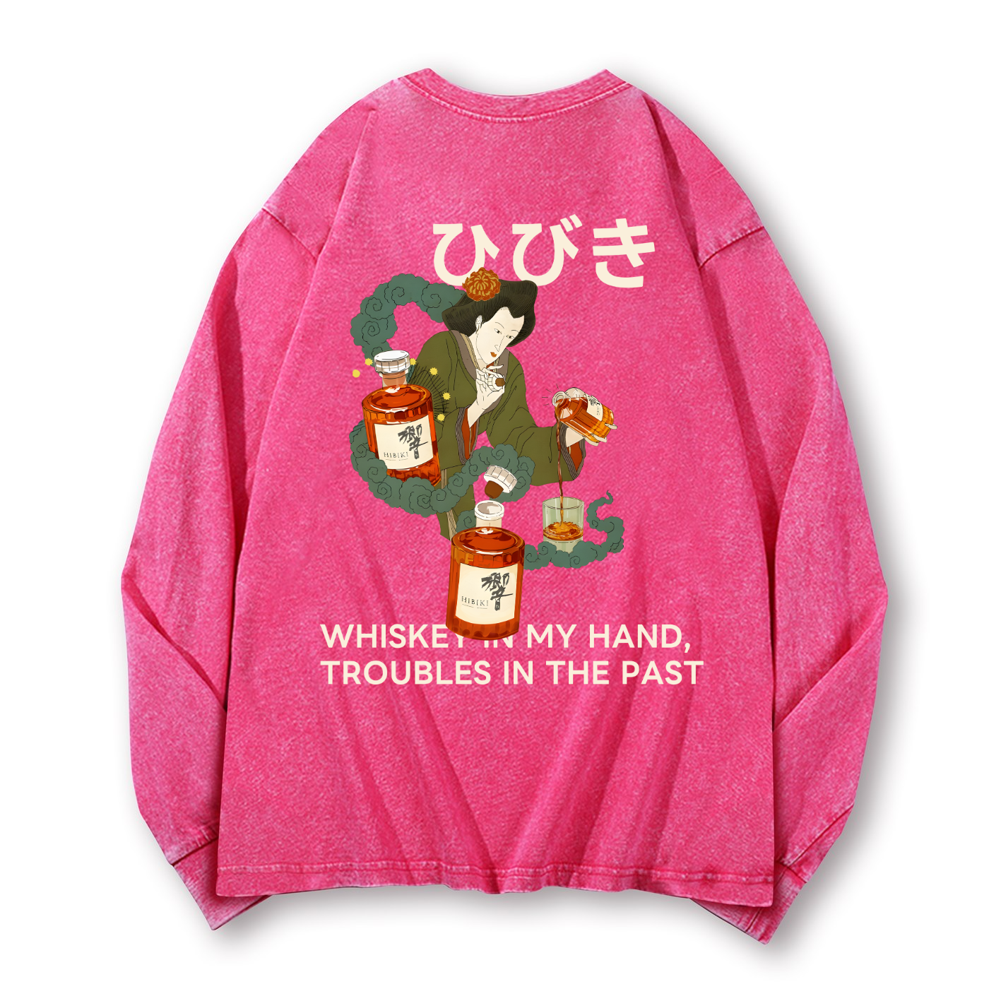Hibiki Whisky Vintage Washed Cotton Back Art Long-sleeve T-shirt