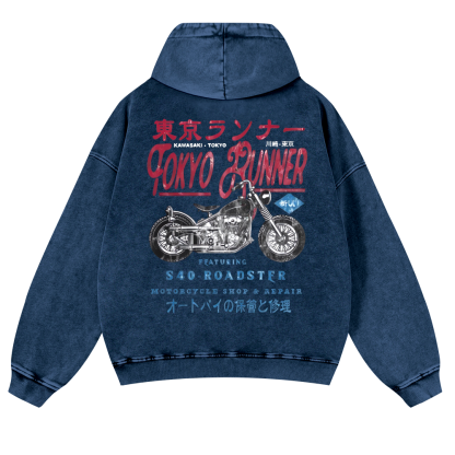 Kawasaki Motorcycle Vintage Washed Cotton Back Art Hoodie