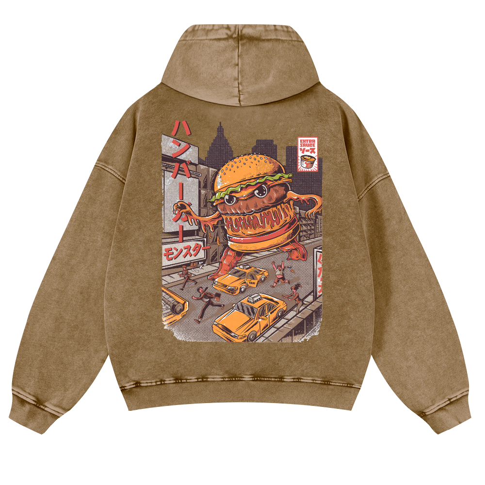 Hamburger Vintage Washed Cotton Back Art Hoodie