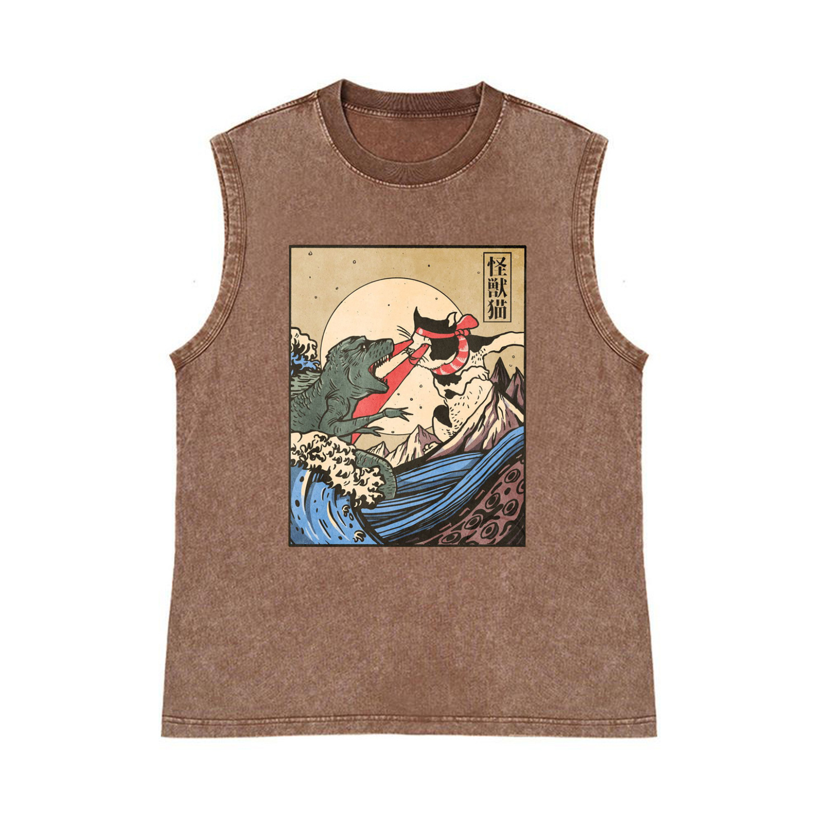 Cat Monster Wave Pure Cotton Wash-Dyed Sleeveless Tank Top