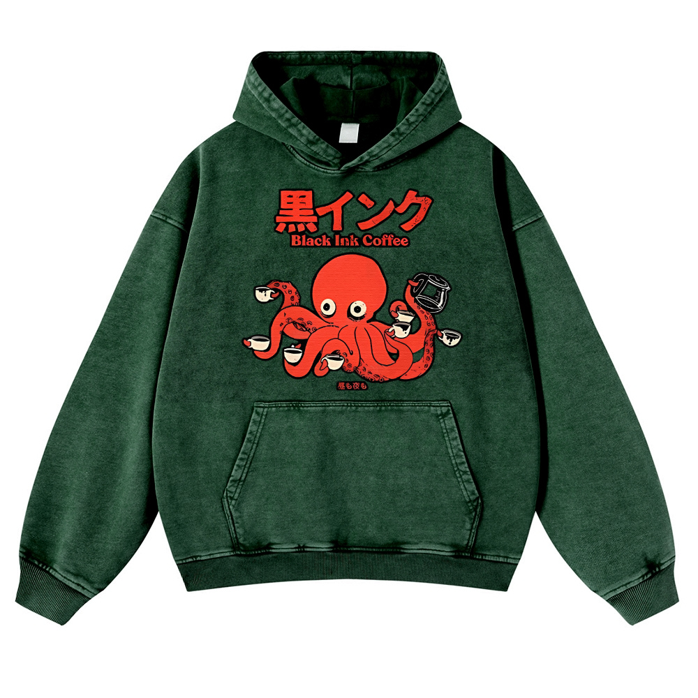 Octopus Coffee Vintage Washed Thick Cotton Hoodie