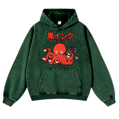 Octopus Coffee Vintage Washed Thick Cotton Hoodie