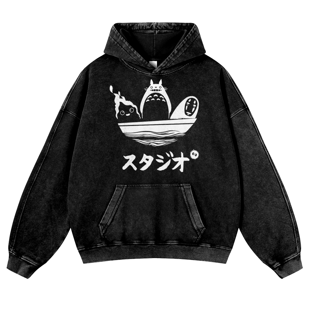 Howl's Moving Castle/My Neighbor Totoro/Spirited Away No Face Kaonashi Ghibli Anime Vintage Washed Thick Cotton Hoodie