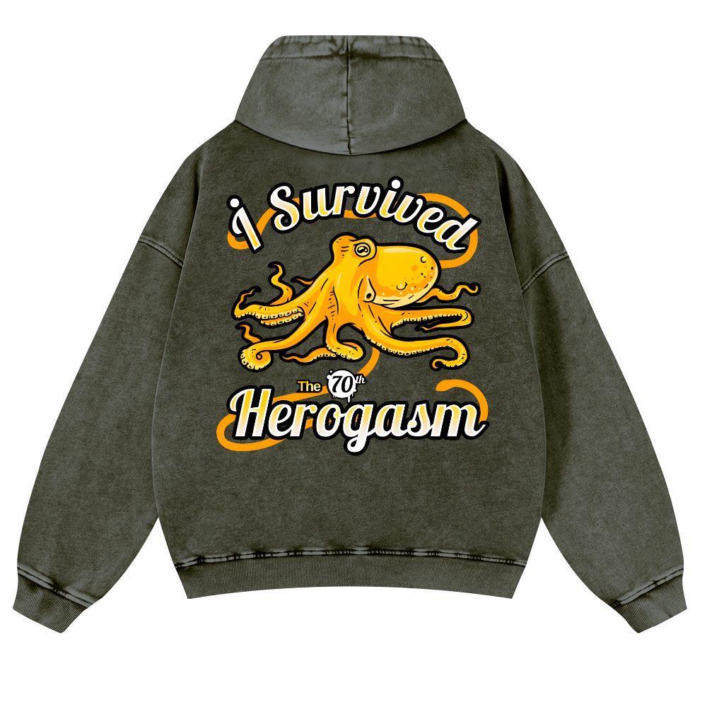 Octopus Vintage Washed Cotton Back Art Hoodie