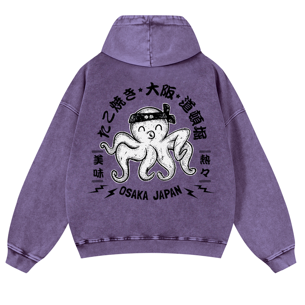 Octopus Takoyaki Osaka Japan Vintage Washed Cotton Back Art Hoodie