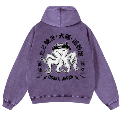 Octopus Takoyaki Osaka Japan Vintage Washed Cotton Back Art Hoodie