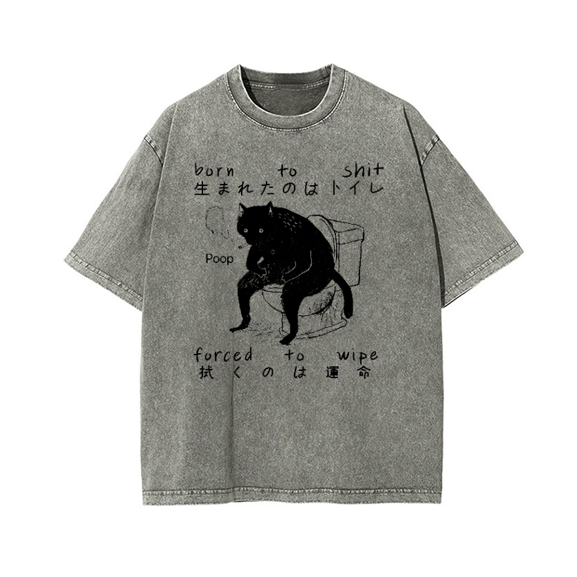 Cat Vintage Wash Japanese Design T-Shirt