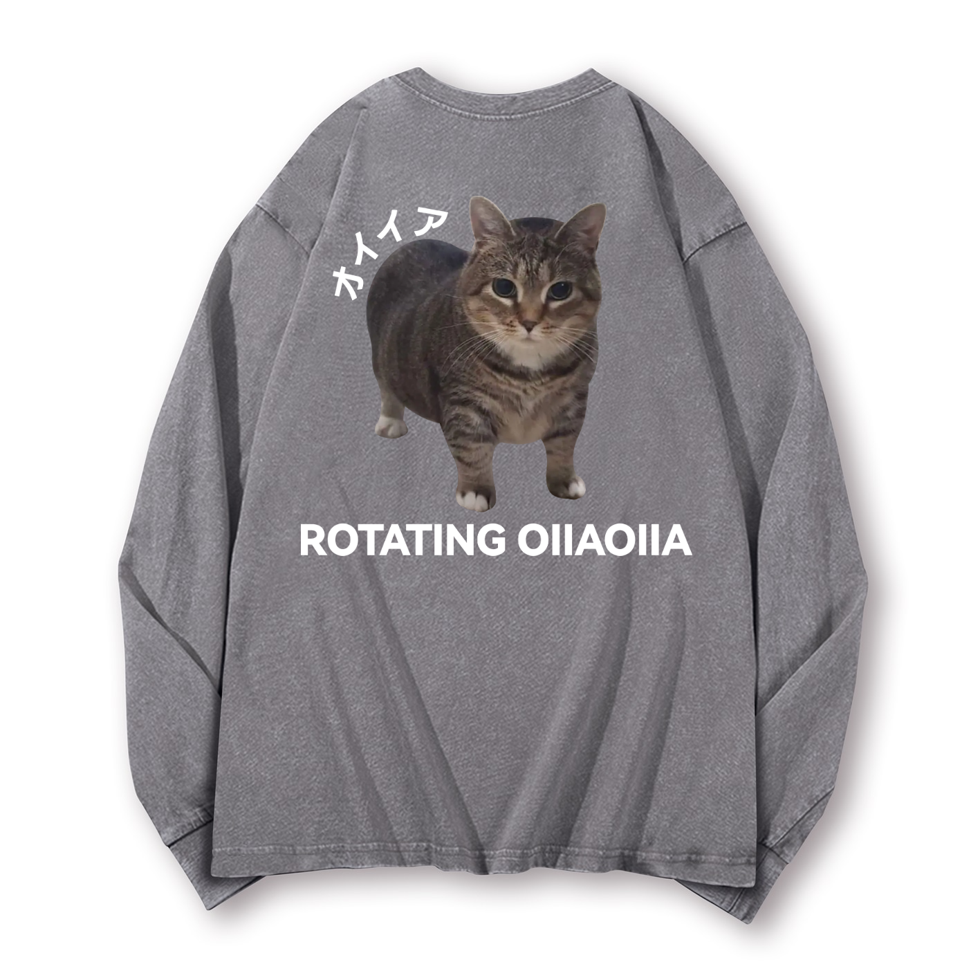 OIIA Cat Vintage Washed Cotton Back Art Long-sleeve T-shirt