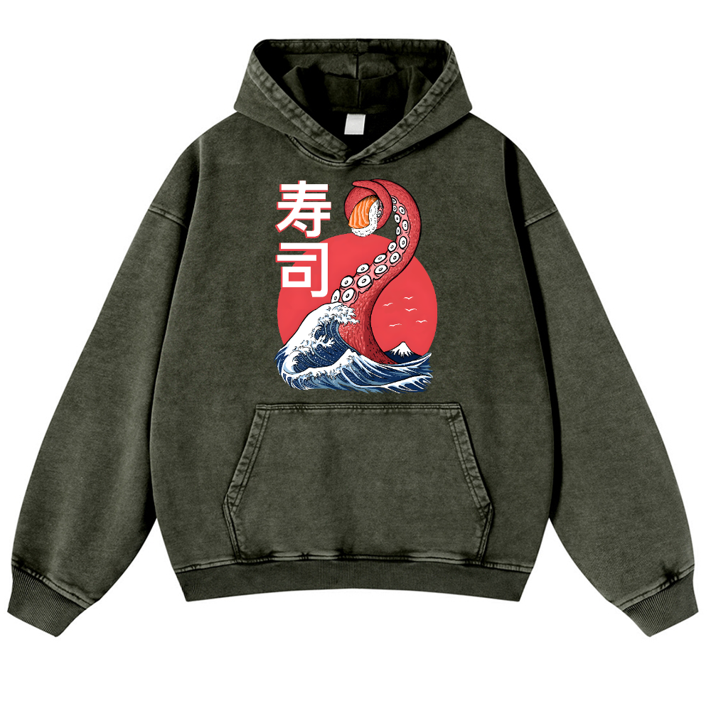 Sushi Octopus Vintage Washed Thick Cotton Hoodie
