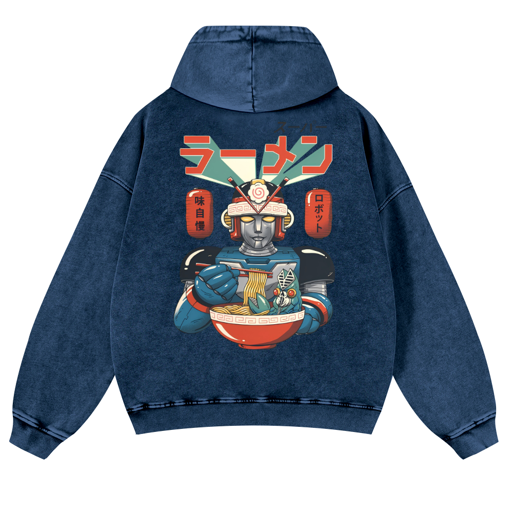 Ramen Robot Vintage Washed Cotton Back Art Hoodie