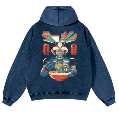 Ramen Robot Vintage Washed Cotton Back Art Hoodie