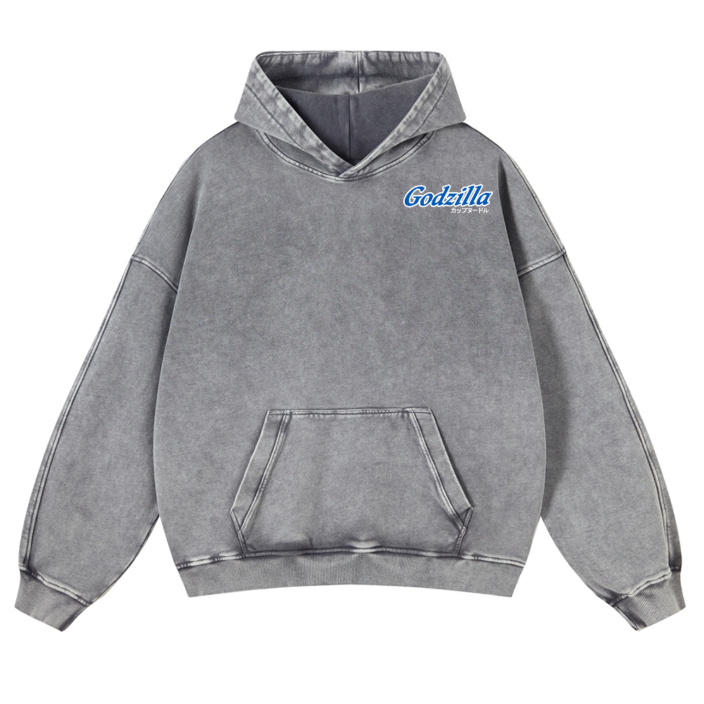 Godzilla Cup Noodles Vintage Washed Cotton Back Art Hoodie