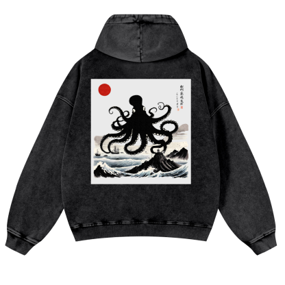 The Giant Octopus in the Sea Vintage Washed Cotton Back Art Hoodie