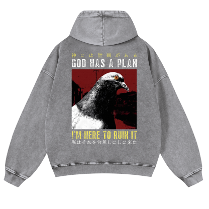 Pigeon Vintage Washed Cotton Back Art Hoodie