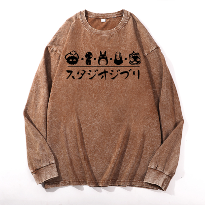 Ghibli Totoro No Face Kaonashi Vintage Cotton Wash Long-sleeve T-shirt