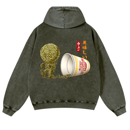 Ramen Mummy Vintage Washed Cotton Back Art Hoodie