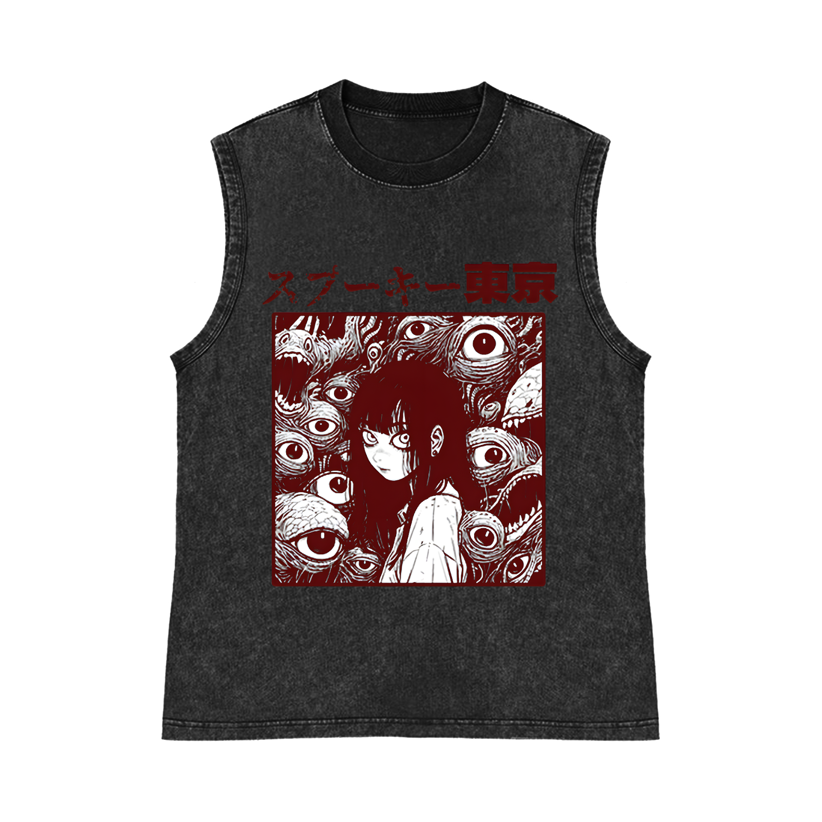 Horror manga Pure Cotton Wash-Dyed Sleeveless Tank Top