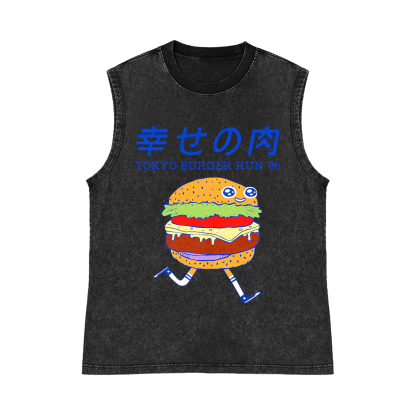 TOKYO BURGER RUN '86 Pure Cotton Wash-Dyed Sleeveless Tank Top