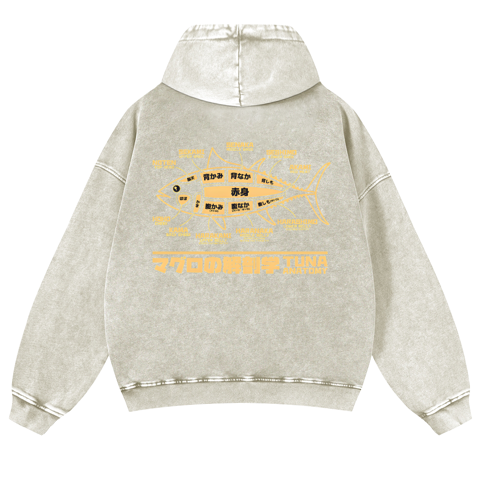 Fish Vintage Washed Cotton Back Art Hoodie