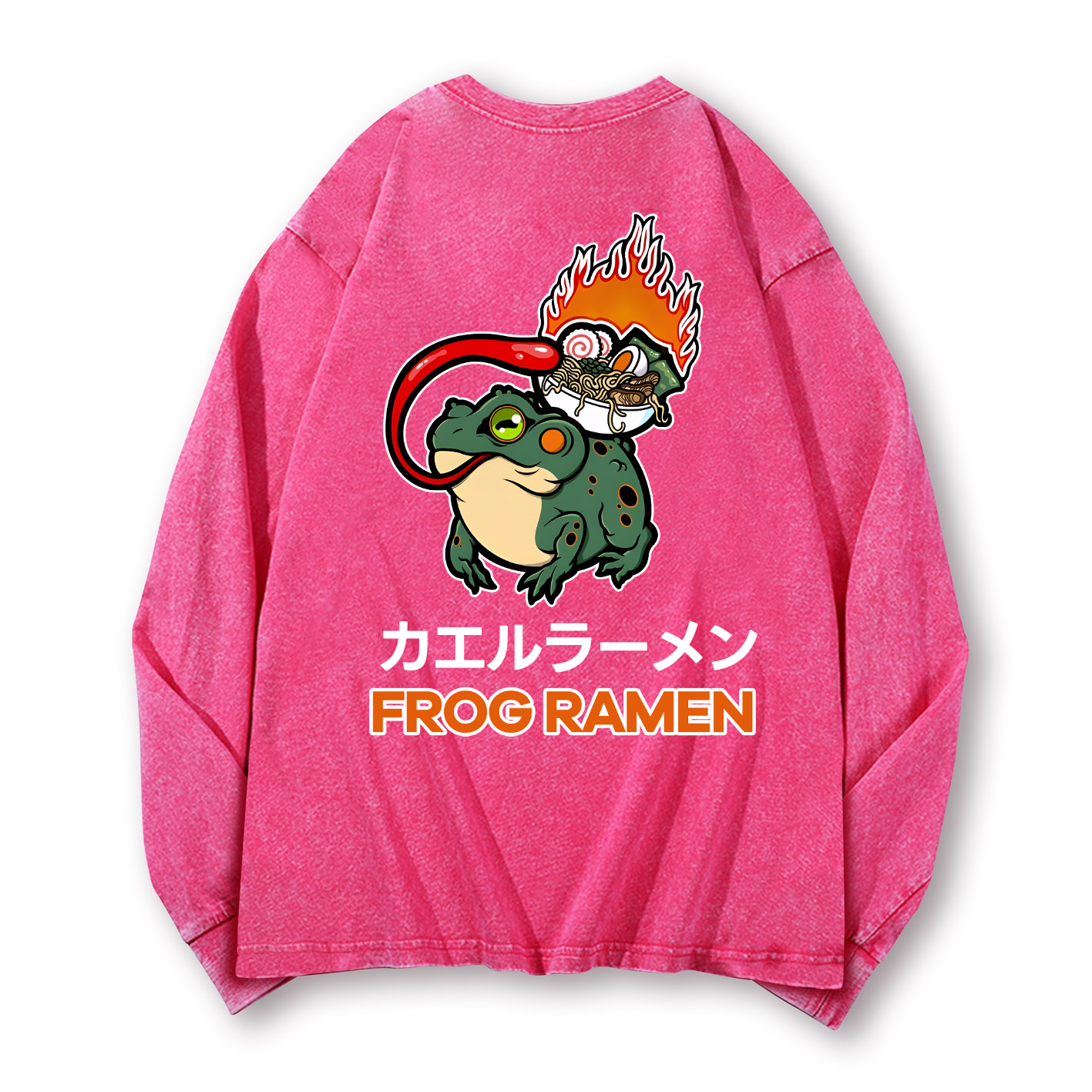 Frog Ramen Vintage Washed Cotton Back Art Long-sleeve T-shirt