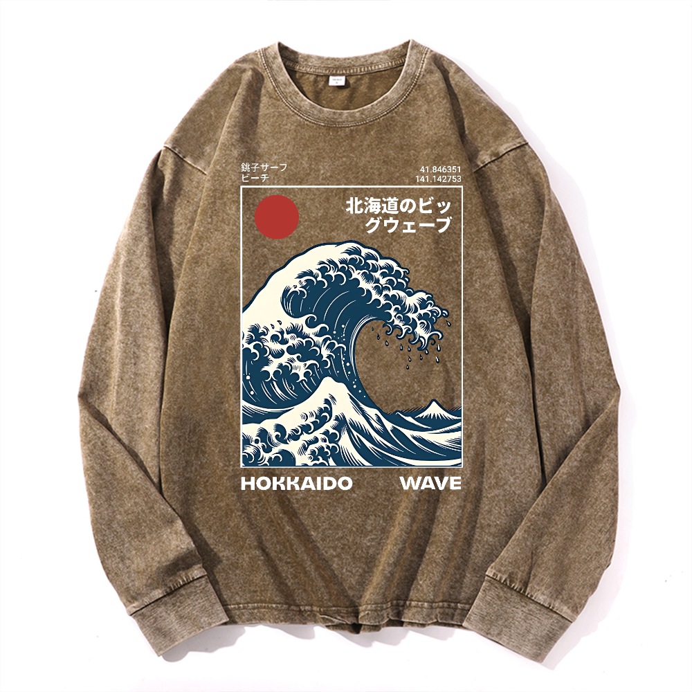 Hokkaido Wave Vintage Cotton Wash Crewneck Sweatshirt