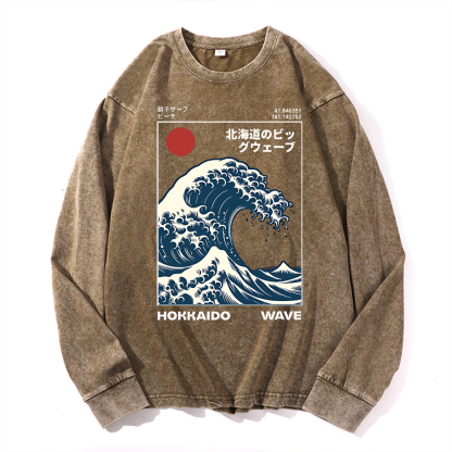 Hokkaido Wave Vintage Cotton Wash Crewneck Sweatshirt