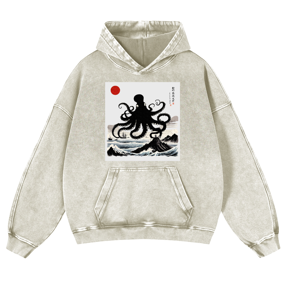 The Giant Octopus in the Sea Vintage Washed Thick Cotton Hoodie