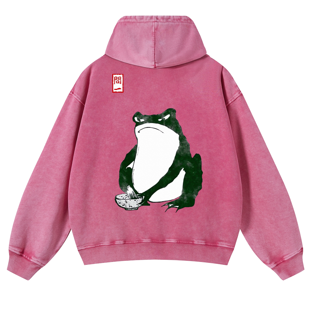 Frog Making Matcha Vintage Washed Cotton Back Art Hoodie