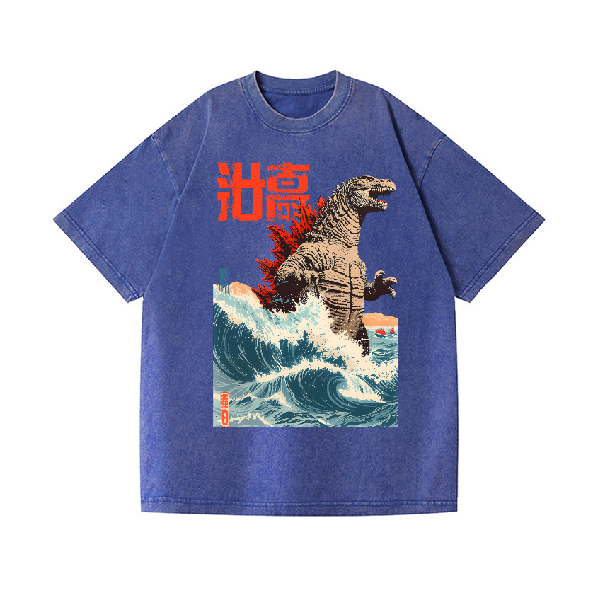 Godzilla Wave Vintage Wash Japanese Design T-Shirt