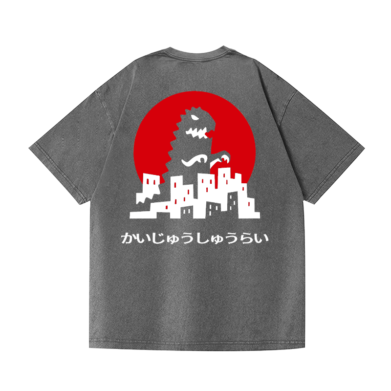 Godzilla Vintage Wash Japanese Design Back Art T-Shirt