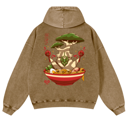 Bonsai Ramen Vintage Washed Cotton Back Art Hoodie