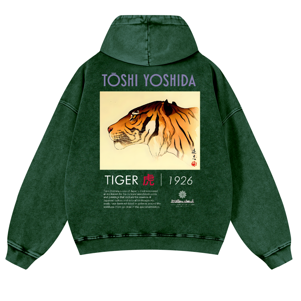 Toshi Yoshida Tiger Vintage Washed Cotton Back Art Hoodie