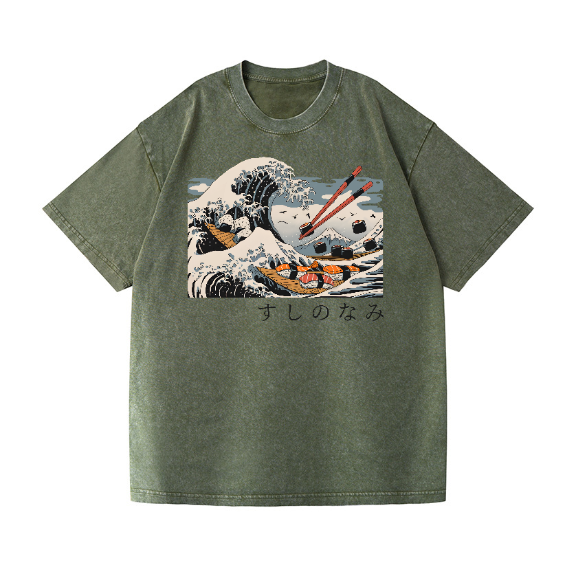 Sushi Kanagawa Wave Ukiyoe Vintage Wash Japanese Design T-Shirt