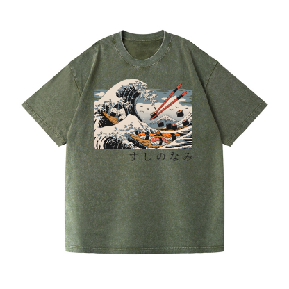 Sushi Kanagawa Wave Ukiyoe Vintage Wash Japanese Design T-Shirt