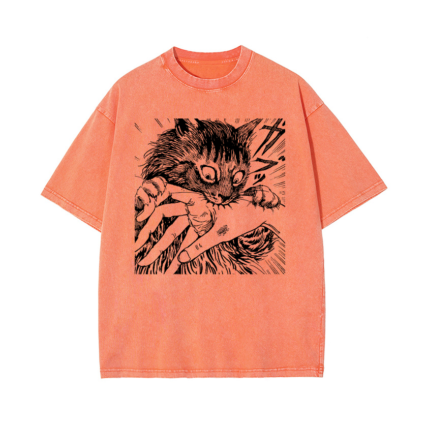 Fierce cat Vintage Wash Japanese Design T-Shirt