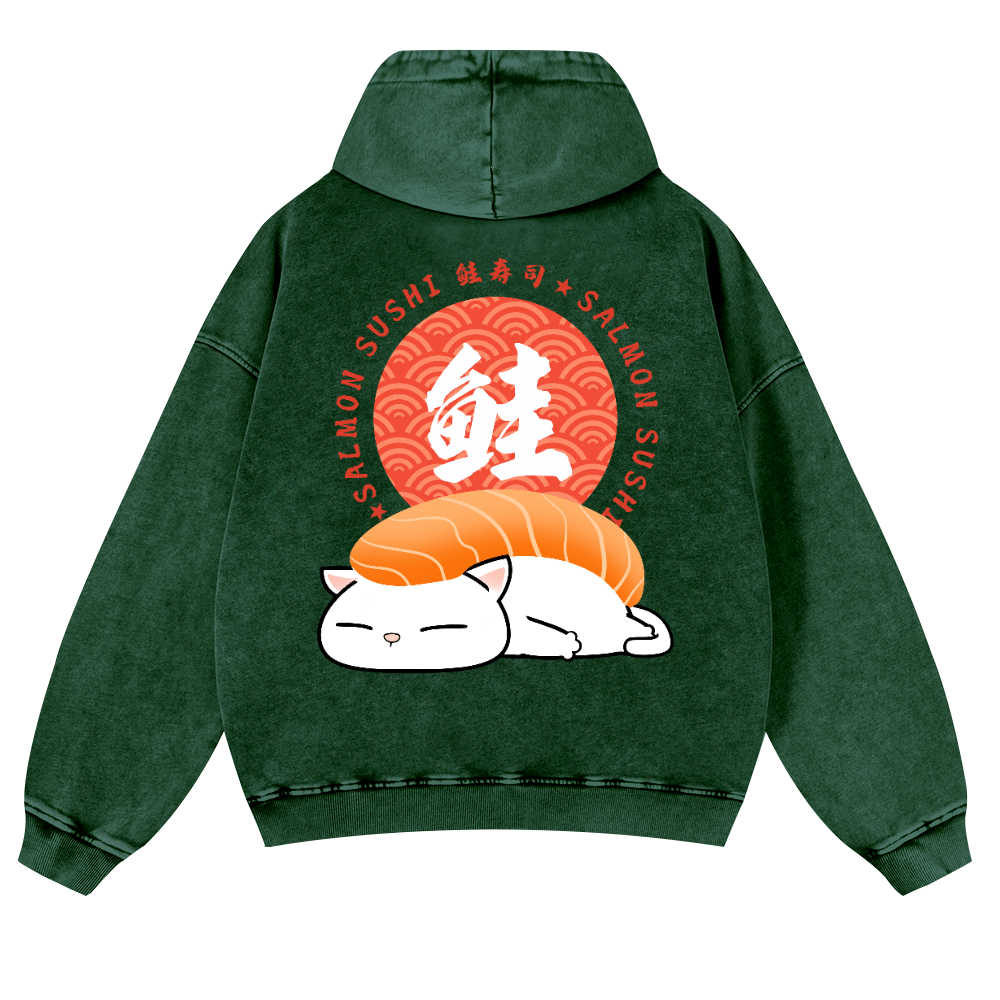 Sushi Cat Vintage Washed Cotton Back Art Hoodie