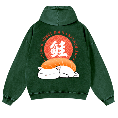 Sushi Cat Vintage Washed Cotton Back Art Hoodie