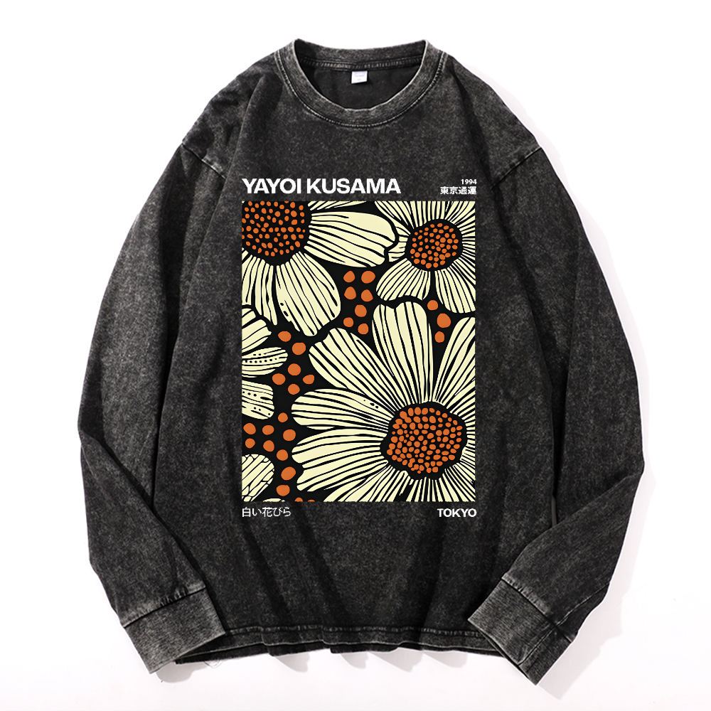 Yayoi Kusama Flower Vintage Cotton Wash Long-sleeve T-shirt