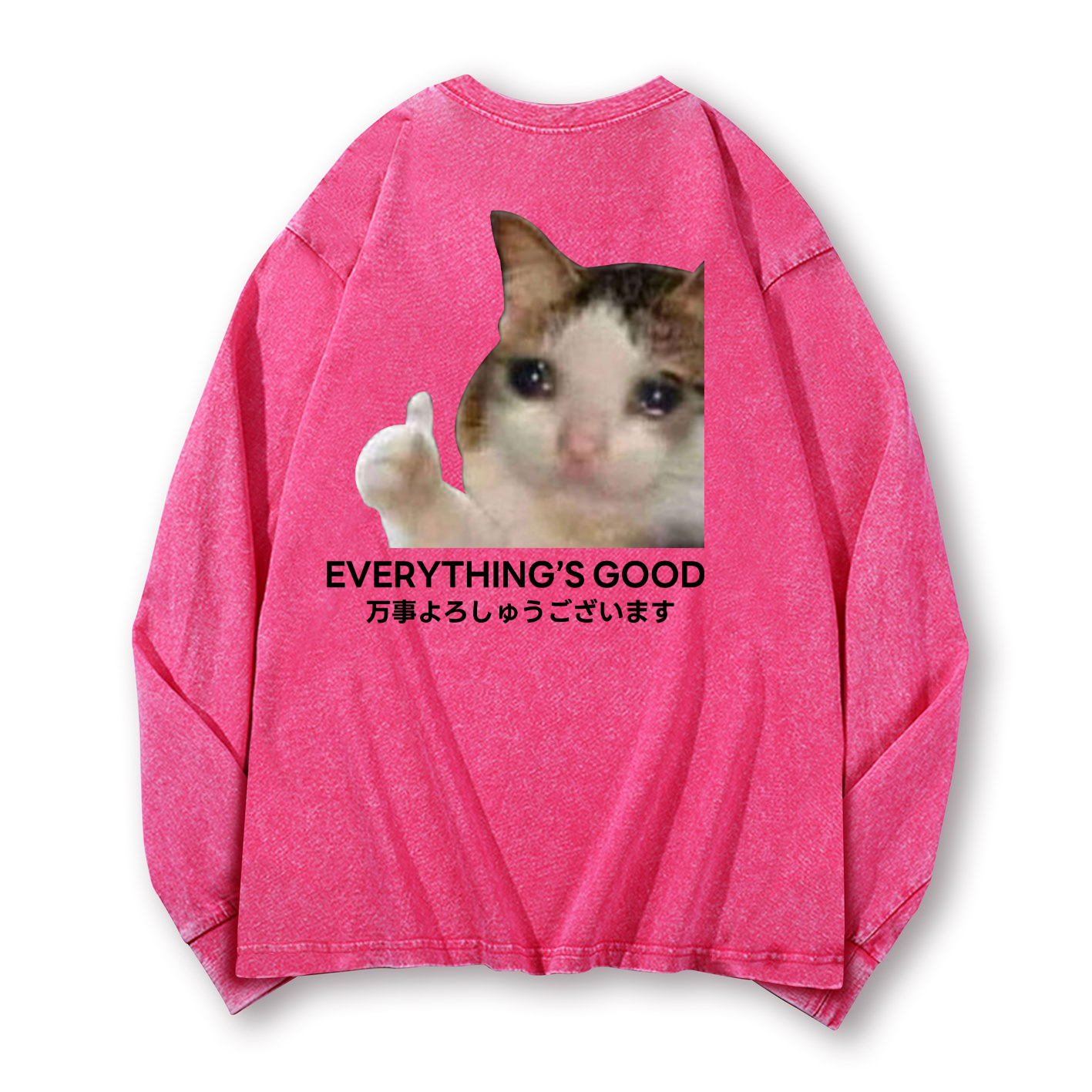 Cat Vintage Washed Cotton Back Art Long-sleeve T-shirt