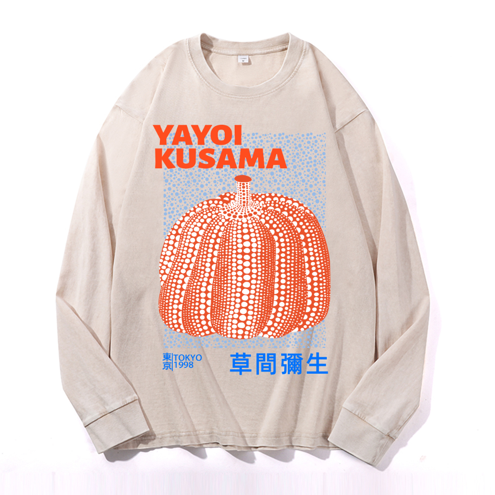 Yayoi Kusama Pumpkin Vintage Cotton Wash Crewneck Sweatshirt