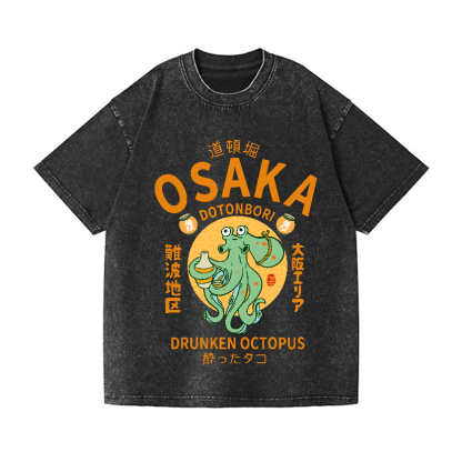 Osaka Dotonbori Drunken Octopus Vintage Wash Japanese Design T-Shirt