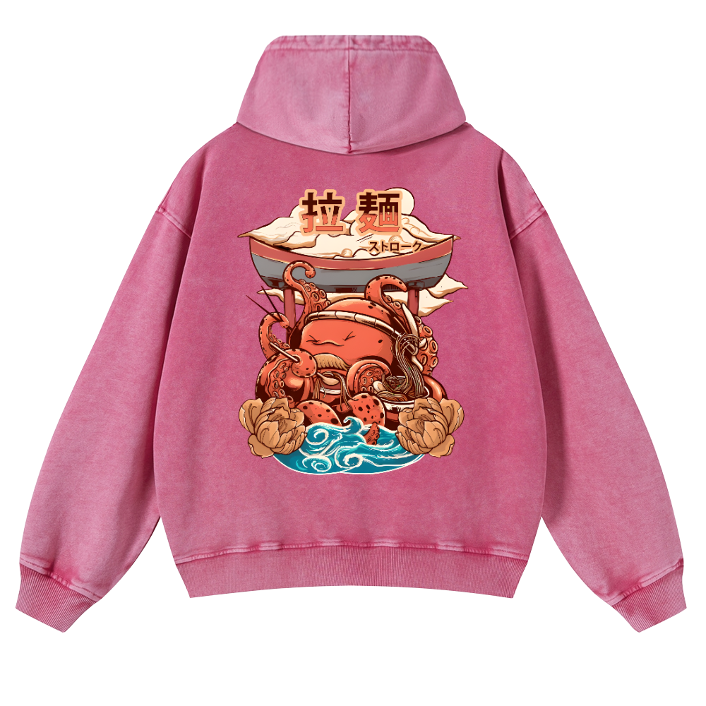 Ramen Octopus Vintage Washed Cotton Back Art Hoodie