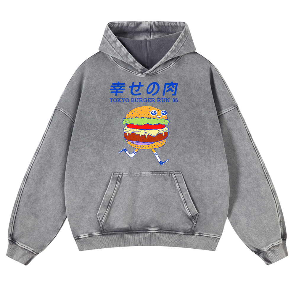 TOKYO BURGER RUN '86 Vintage Washed Thick Cotton Hoodie