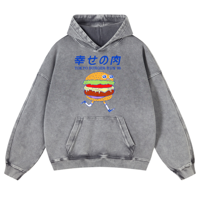 TOKYO BURGER RUN '86 Vintage Washed Thick Cotton Hoodie
