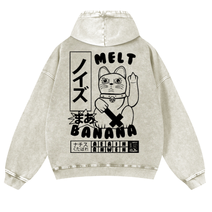Cat Vintage Washed Cotton Back Art Hoodie
