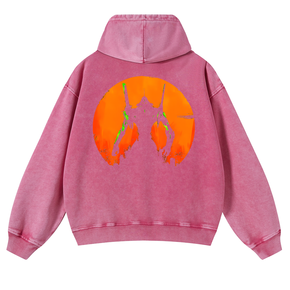 Evangelion Anime Vintage Washed Cotton Back Art Hoodie