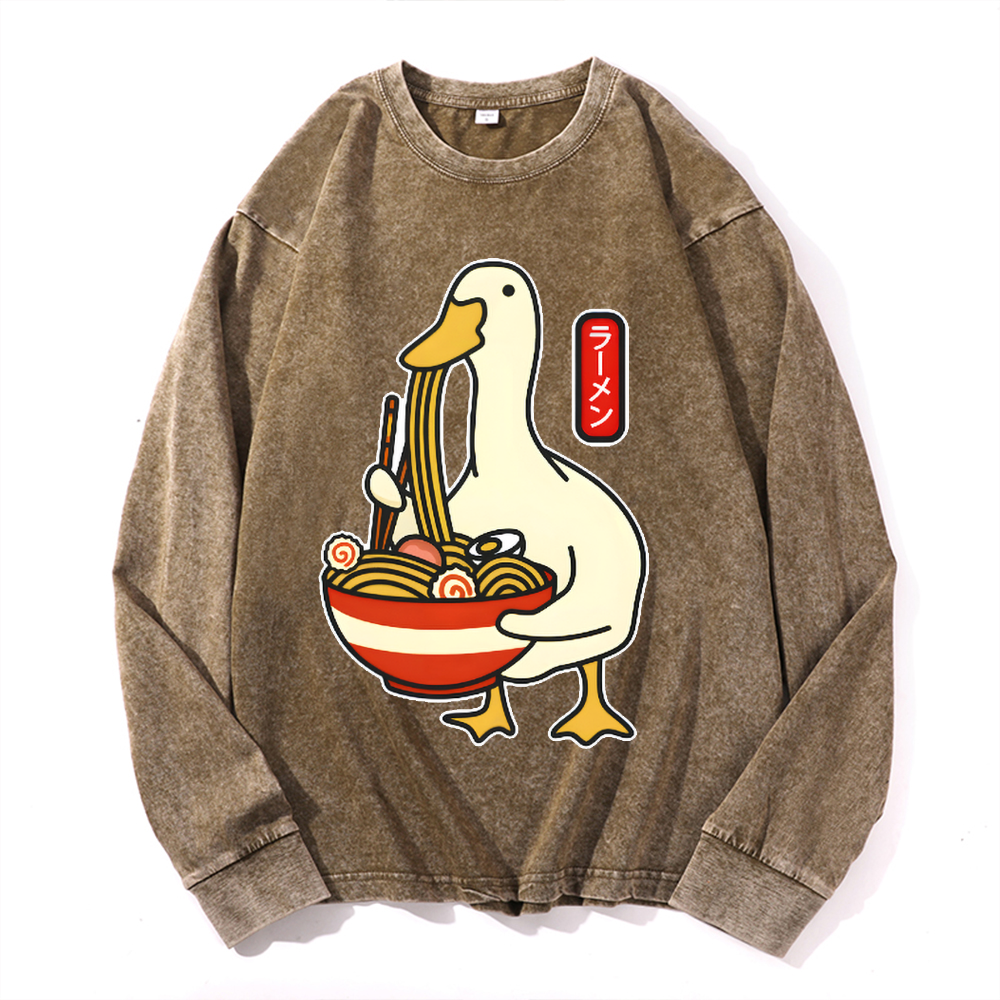 Duck and Ramen Vintage Cotton Wash Crewneck Sweatshirt