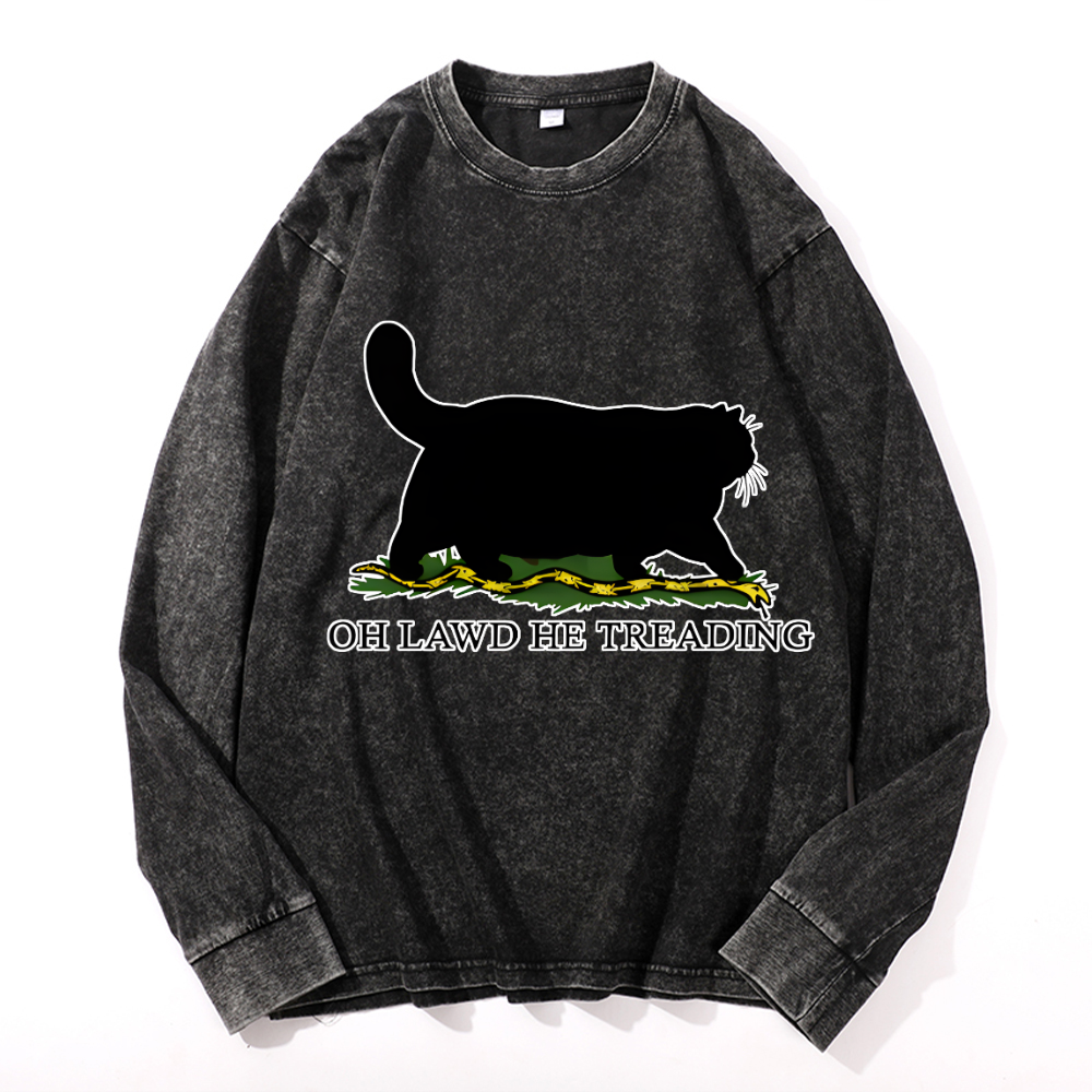 Black Cat Vintage Cotton Wash Crewneck Sweatshirt
