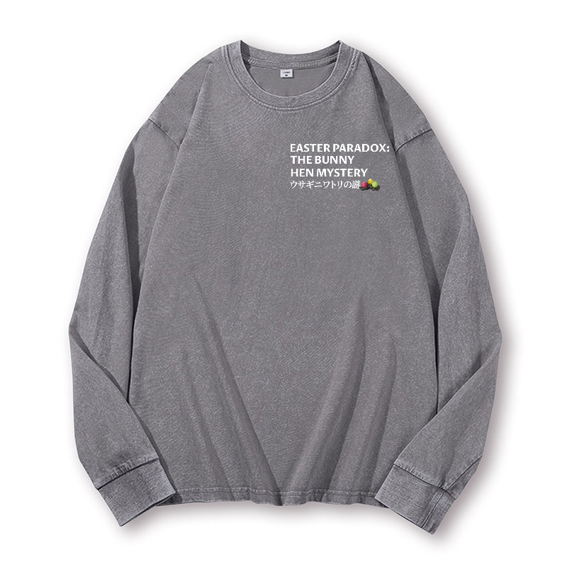 Easter Bunny Chicken Vintage Washed Cotton Back Art Long-sleeve T-shirt
